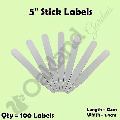 100 X 5  Seed Labels White Plastic Plant Stick In 10cm Tray Marker • £3.95