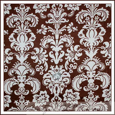 BonEful Fabric FQ Flannel Quilt Cotton VTG Brown Cream Flower Damask Toile Print • $10