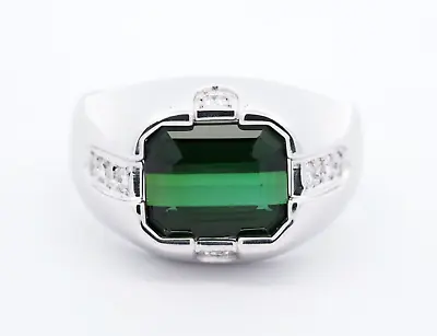 H Stern Green Tourmaline Emerald Cut Bezel & Diamond 18K White Gold Ring • $2995