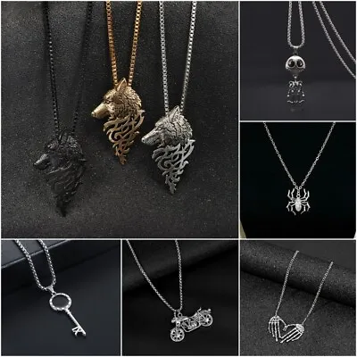 Punk Stainless Steel Viking Wolf Head Pendant Necklace Men Party Jewelry Gifts • $2.52
