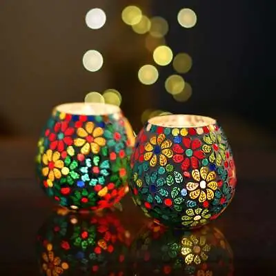 Handmade Mosaic Votive Tea Light Glass Candle Holder Christmas New Year Decor • $82.98