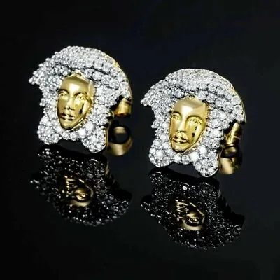 2 CT Round Simulated Diamond Medusa Stud Earrings 14K Yellow Gold Plated Silver • $59.99