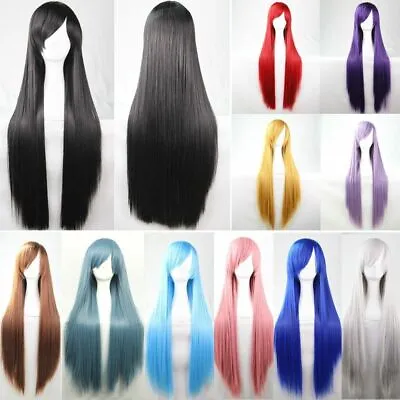 New 80cm Straight Sleek Long Full Hair Wigs W Side Bangs Cosplay Costume Womens • $9.62