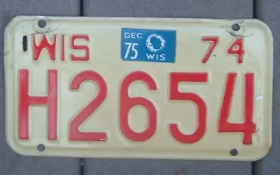 WISCONSIN Vintage 1974  1975 Tag  Motorcycle Cycle License Plate  H 2654    ^ • $9.99