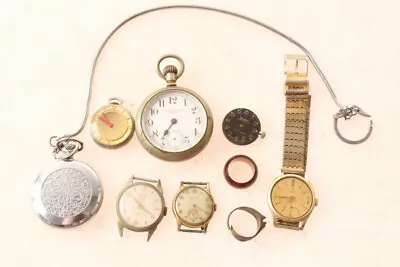 9 Vintage Wristwatches Rings Pocket Watches & Parts Woldman Windsor Molnija • $39