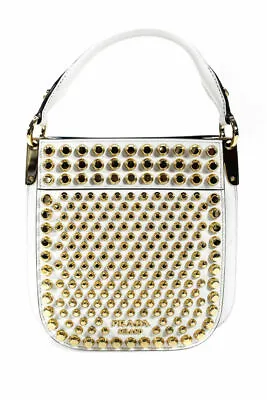 NEW! Authentic PRADA Margit White Gold Stud Bag Handbag  • $2699