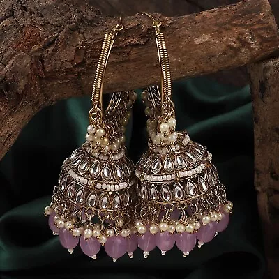 Bollywood Style Gold Plated Kundan Indian Fashion Jhumka Earrings Jewelry Set • $29.99