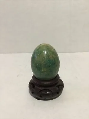 Vintage Alabaster Hand Carved Stone Egg Green Earth Tones Marble With Stand • $18.74