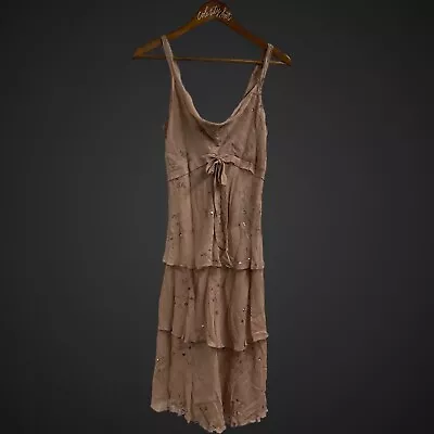 Hype Silk Ruffle Tiered Dress Beige Medium Y2K • $29