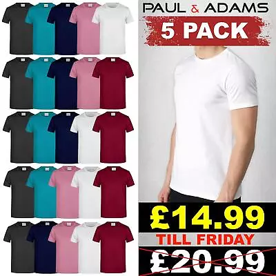 5 Pack Mens Plain Crew Neck 100% Cotton Casual Lot Short Sleeve T-shirts Tee Top • £3.49