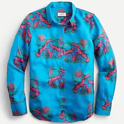 J Crew NWT $128 Collection Silk Twill Shirt In Lobster Print | Sz 00 • $69.50