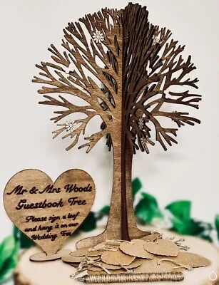 £31.99 • Buy Personalised Large Guestbook Tree 50 Card Hearts, Sign & Pen Rustic Wish Tree 