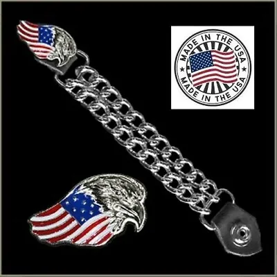 USA FLAG EAGLE DOUBLE CHAIN 7  VEST EXTENDER Leather Biker Harley Motorcycle • $12.92