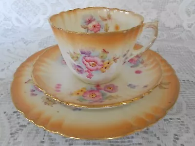 Royal Albert Antique Crown China Tea Cup Plates Trio Set C1905 Fluted Edges • £24