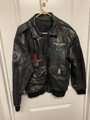 Vintage 80s Men’s Patchwork Leather Bomber Jacket With Patches Size 40 • $105