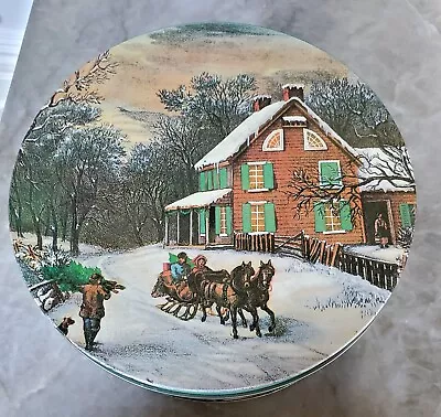 Vintage 10  Collectible Currier & Ives American Homestead Winter Christmas Tin • $6.25