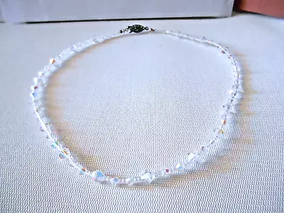 Vintage Single Strand Silvertone Aurora Borealis Beaded Necklace  C04 • $7.99