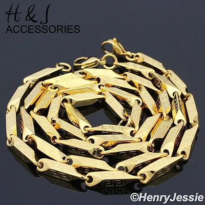 24 Stainless Steel 4mm Gold Plated Greek Key Arrow Bullet Necklace Bracelet Set • $19.99