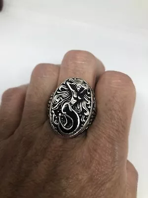 Vintage Mermaid Ring Southwestern Black Inlay Size 7.5 • $55