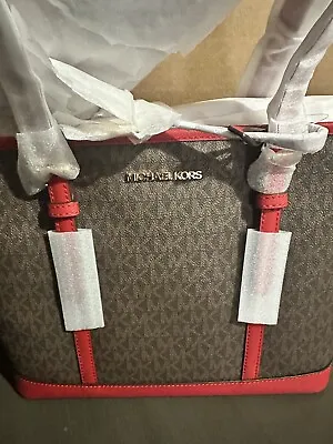 Michael Kors Jet Set Travel MK LOGO Leather Small Top Zip Shoulder Tote Bag • $140