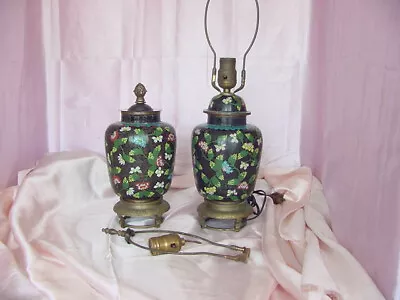 Vintage Pair Old Chinese Cloisonne Enameled Ginger Jar Table Lamps • $75