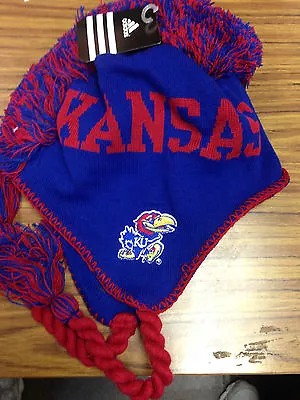 NCAA Team Apparel KANSAS JAYHAWKS Mohawk Tassel Knit Beanie Hat NWT - YOUTH • $12.80