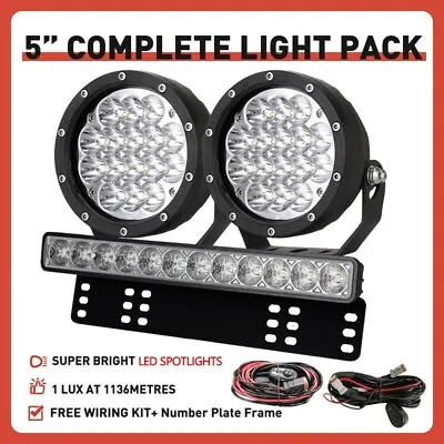 Pair 5  LED Driving Spot Lights Set+ 15  Slim LED Light Bar+ Number Plate Frame • $112.92