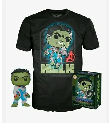 Funko Pop Avengers Endgame Hulk Pop 451 & (M) Tee Combo Hot Topic GITD Exclusive • £38.57