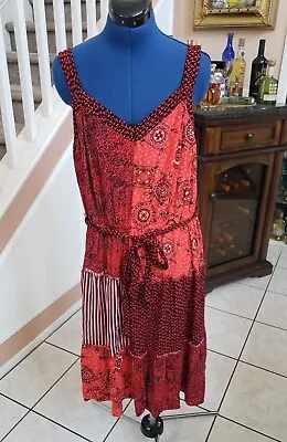 LANE BRYANT Red Bandana Print Sleeveless Belted Fit & Flare Sundress Dress Sz 20 • $12.99