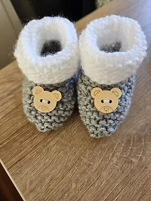 Hand Knitted Newborn Grey White  Booties New  • £2.50