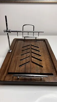 Vintage MCM Meat 18  X 12  Walnut Carving Board W/Stainless Steel Rack - Japan • $77