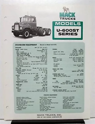 1974 Mack Truck Model U 600ST Specification Sheet • $15.21