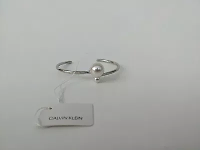 CALVIN KLEIN Silver Tone Open Bangle Bracelet With Pear - SIZE S • £69.99