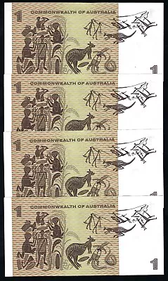 4x Commonwealth Of Australia 1972 Phillips/Wheeler $1 Consecutive Banknotes R74 • $53