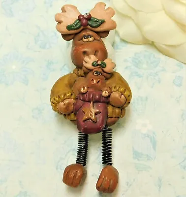 Vintage Mama & Baby Moose Whimsical Holiday Brooch • $6