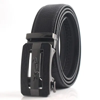 Men's Leather Ratchet Belt Embossed Crocodile Buckle For Men Adjustable Buckle • $6.99