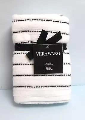 Vera Wang 2 Hand Towels White With Black Embroidered Stripes • $25.89