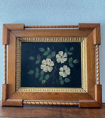 Spectacular Antique Oak Victorian Frame With Spindle Details With Theorem Floral • $105