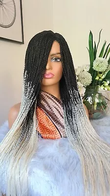 £55.95 • Buy Beautiful Ombre Hand Made Braided Wig... With Cream Colour Tips🖤🤍🤍🤍💛💛💛❤❤