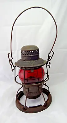 Armspear Mfg Co New York B&O Railroad 10 1/4  Lantern Red Glass Cast Iron Base • $109.99