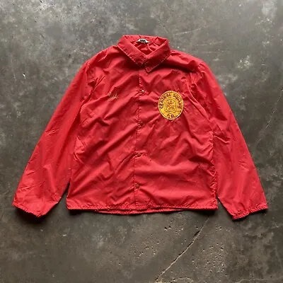 Vintage 70s Central Square Fire Department Co Red Windbreaker Jacket Size XL • $32