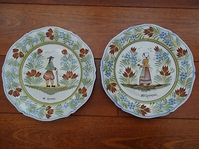 Vintage Two Plates French  Henriot Hb Quimper Couple Breton • $120