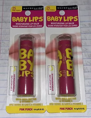 Lot Of TWO Maybelline Baby Lips Moisturizing Lip Balm In 25 Pink Punch Hydrating • $9.49