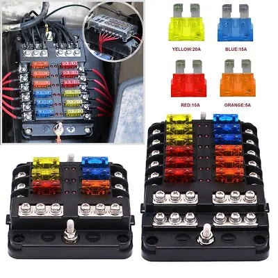 6/12 Way 12V 24V Auto Car Power Distribution Blade Fuse Holder Box Block Panel • $13.95