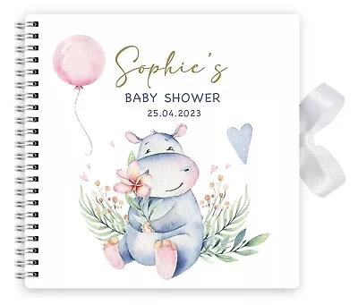 Personalised Baby Shower Guest Book Photo Album Memory Scrapbook 20cm X20m Hippo • £9.99