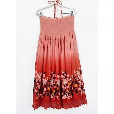 Sacred Threads Dress Women's One Size Pink Floral Embroidered Smocked Sundress • $29.99