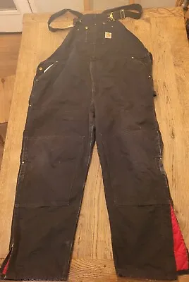 Vtg Carhartt Bib Overalls R02 Mens 54x32 Black Quilt Lined Insulated Made In USA • $49.99