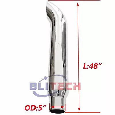 Chrome 7 - 5  OD X 48“ Inch Curved Exhaust Stack Pipe Tube Semi Truck Tailpipe • $259