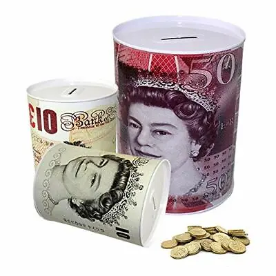 2x Jumbo Large Tin Money Box Bank Coin Money Saving Jar For Adult Kids 22 Cm • £11.49