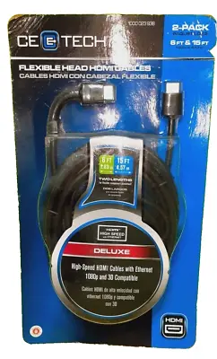 CE Tech 2-Pack Flexible Head HDMI Cables 6 Ft And 15 Ft • $12.99